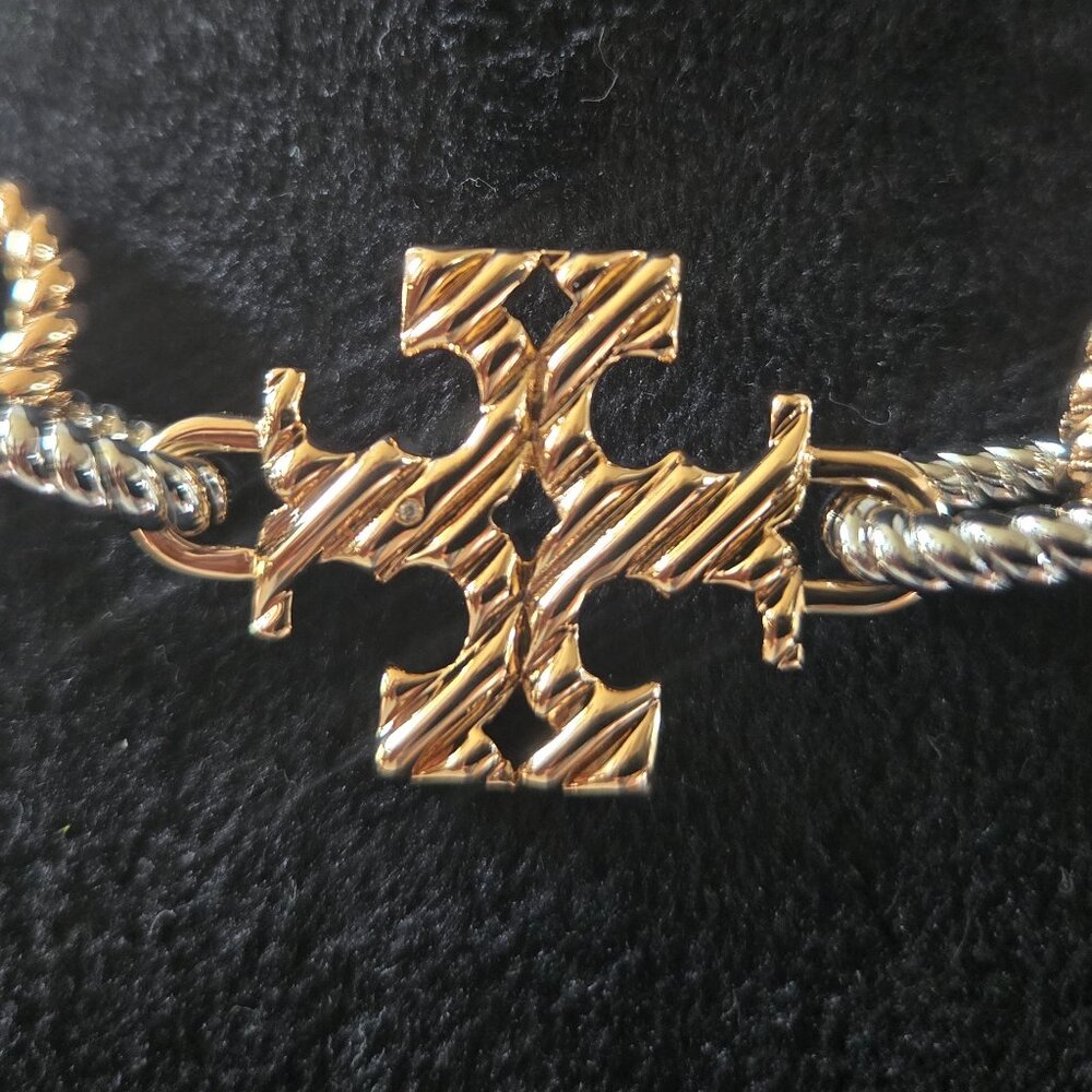 Tory Burch Gold and Silver Textured Rope Necklace - Picture 2 of 14